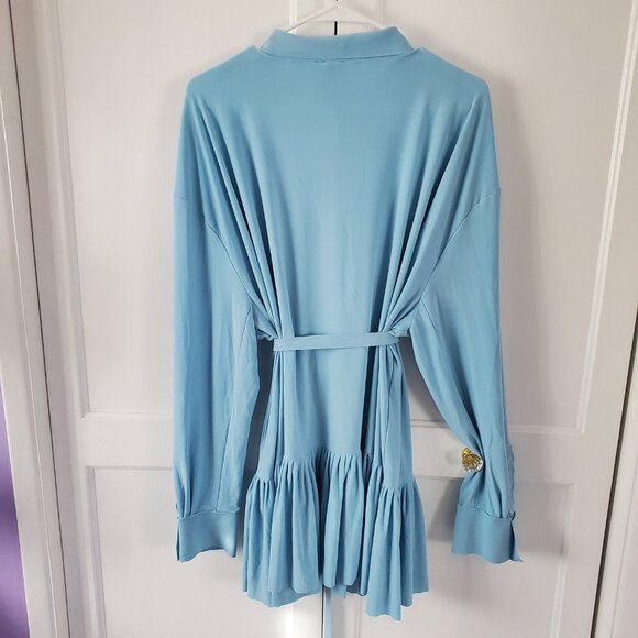 Women's Norma Kamali Boyfriend Shirt Mini Dress in Baby Blue - Picture 5 of 7